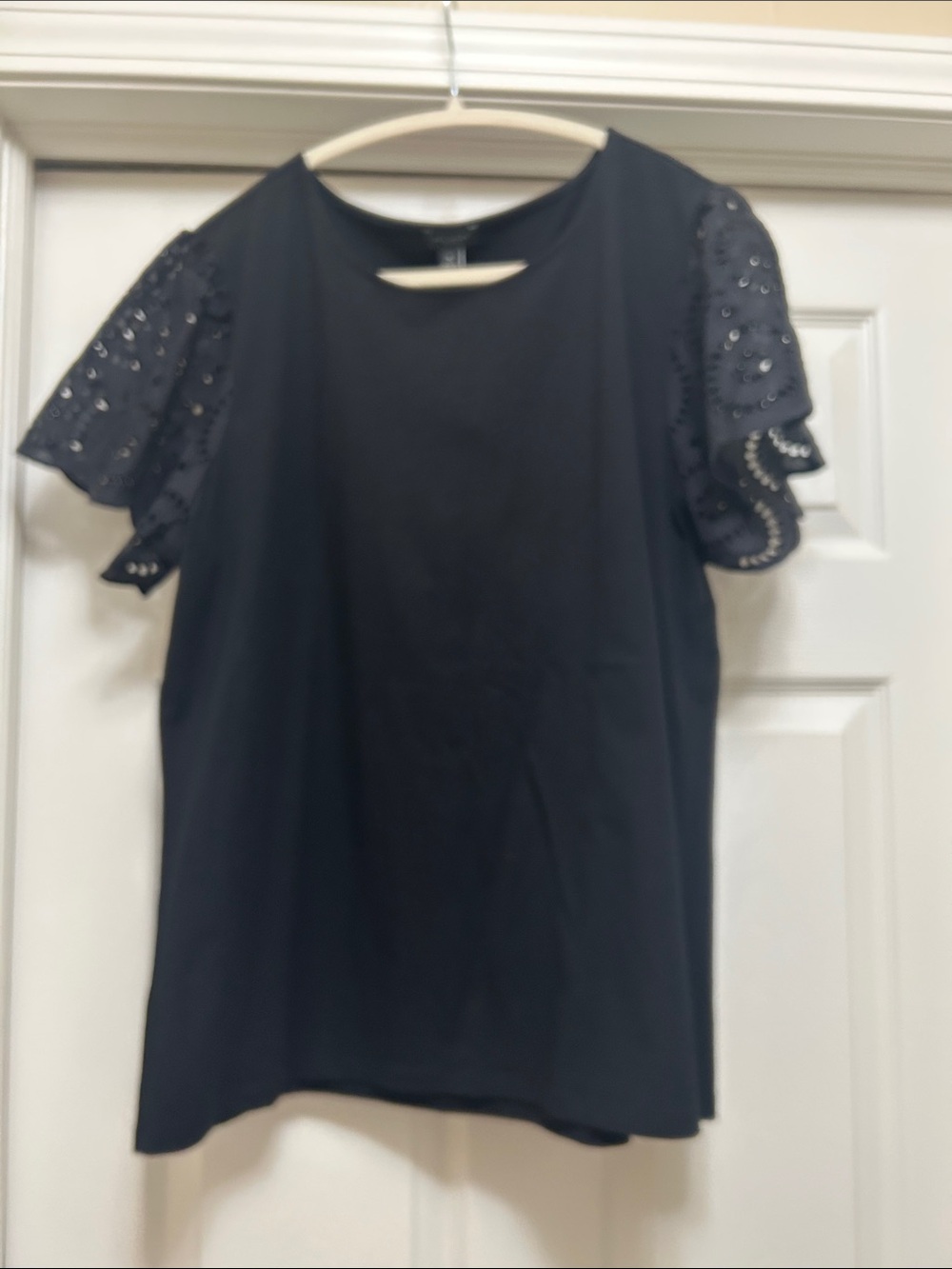 Ann Taylor Factory Black eyelet sleeve tee- XL